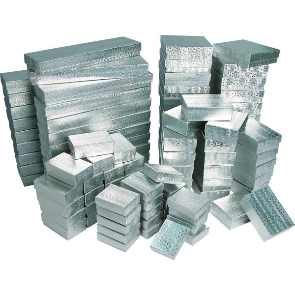 888 Display - Case of 100 Boxes of 8" x 2" x 1" SilverFoil Cotton Filled Jewelry Boxes