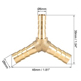 sourcing map 8mm x 6mm x 8mm Hose ID Brass Reducer Barb Fitting Y-Shaped 3 Way Tee Connector Adapter 3pcs