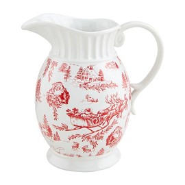 Mud Pie Toile Ceramic Pitchers, 70 oz, WHITE