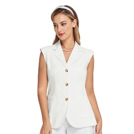 Belle Poque Women Sleeveless Jacket Vintage V Neck Button up Waistcoat White S