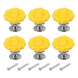 PATIKIL Vintage Floral Cabinet Knobs 1-5/16", 6 Pcs Ceramic Round Drawer Knobs Dresser Knobs Door Hardware Pull Handles with Screw for Kitchen Bathroom Cupboard Wardrobe, Yellow