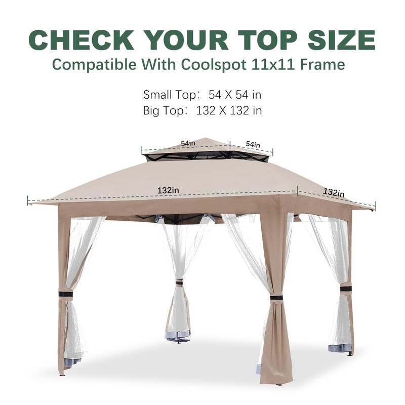 Beige Gazebo Replacement Cover Compatible with SUNJOY 11x11 Pop Up