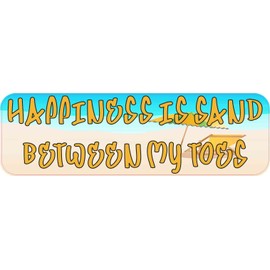 StickerTalk Happiness is Sand Between My Toes Vinyl Sticker, 10 inches by 3 inches