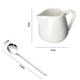 Small Milk Jug Set - 130 ml Creamer Jug with Handle Ceramic Sauce Cups Coffee Spoons Stainless Steel (3 Jugs 3 Spoons)