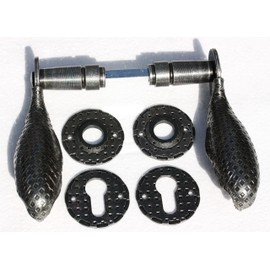 UHRIG Door Handle in Retro Look - Wrought Iron Handle Set with Rosette Door Handle Antique Black Nostalgic Door Handle - Rustic Complete Set (Pair)