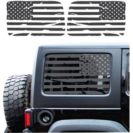 Compatible with Jeep Wrangler JL (4 Door) 2018-2024 | Precut American Flag Window Decals | Both Side | Proudly Made in The US | Matte Black (Distressed)