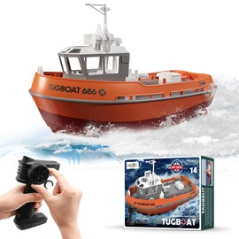 Tucraew RC Boat, 1/72 RC Tugboat for Pools and Lakes, High-Speed Remote Control Boat with 40 Mins Play Time and Low Battery Reminder for Adults and Kids - RTR Version