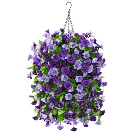 INQCMY Artificial Faux Hanging Plants Fake Hanging Flowers Baskets Outdoor Spring Decor Colorful, Silk Flowers UV Resistant Morning Glory Vines for Porch Patio Home Yard Garden