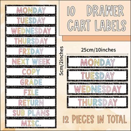 12 Pieces Rolling Storage Cart Labels 10 Drawer Rolling Storage Cart Label Composition Classroom Decor for Teacher Office School Classroom Organization