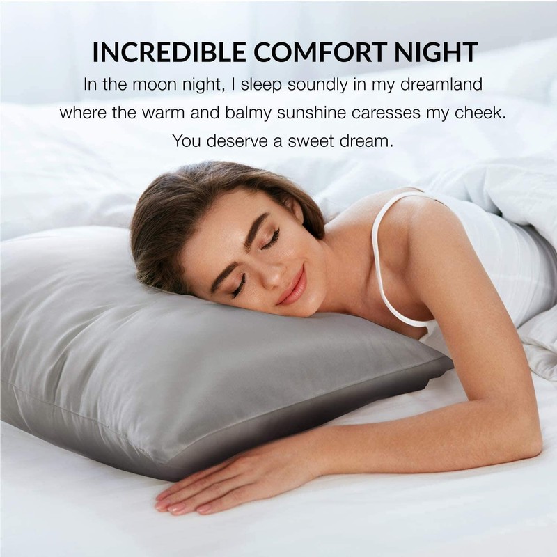 2 Pack Grey Satin Pillowcases for Hair and Skin, Softer