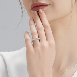 [KRKC] Moissanite Ring Engagement Ring Simulated Diamond Ladies Fashion Ring 1.0 Carat Sterling Silver Proposal Vibration Moissanite Engagement Ring White Gold Plated Metal Allergy Free, Sterling