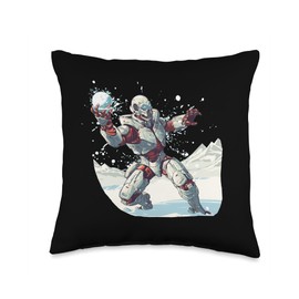 Funny Cyborg Snowball Fights Funny Robot in Snowball Fights for AI Cyborg Fans Throw Pillow, 16x16, Multicolor