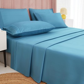 MICORAL ProBreathing Queen Sheet Set 6pcs | 60% Microfiber 40% Rayon Derived from Bamboo | 16" Deep Pocket | Cool and Ultra Soft Bedding Sheets | Hotel Luxury Bed Sheet | Denim Blue