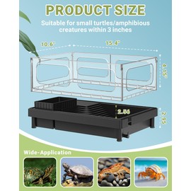 GOZILLA Small Turtle Tank, Acrylic Turtle Tank Starter Kit, Reptile Habitat and Terrarium with Multi-Functional Areas for Tortoise, Crab, Crayfish, Small Reptile. (Black Tank)