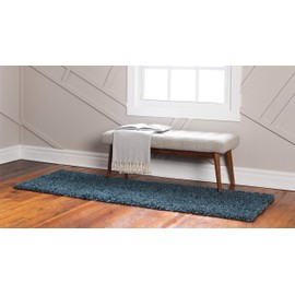 Unique Loom Davos Collection Modern Luxuriously Soft & Cozy Shag Area Rug, 2 ft 7 in x 10 ft, Marine Blue