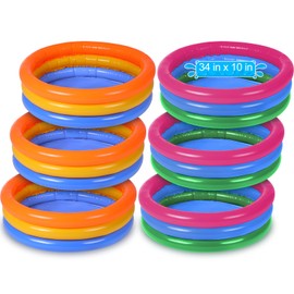 Jerify 6 Pack Kiddie Pool for Toddler 34 x 10 Inch Inflatable Kids Swimming Pool Small Baby Blow up 3 Rings Round Baby Padding Ball Pond for Indoor and Outdoor Water Game Play Center(Cute Style)