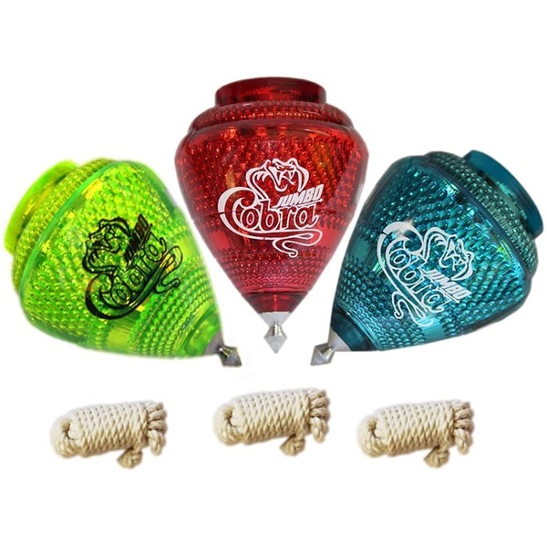 Cometa 3 Pack Jumbo Cobra Durable Plastic Spin Tops for Kids Metal Tip Made in Mexico - Trompo Mexicano Jumbo Cobra Pl᳴ico Durable & Punta de Metal (Pack of 3 Assorted Colors)