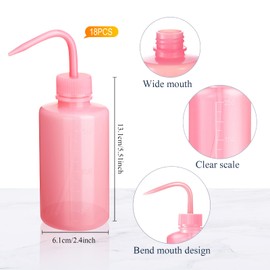 Zubebe 18 Pcs 250 ml Tattoo Wash Squeeze Bottle Bulk Plastic Squirt Lash Water Bottle with Narrow Mouth Scale Labels for Lab Wash Cleaning Water Tools, Plant Irrigation(Pink)