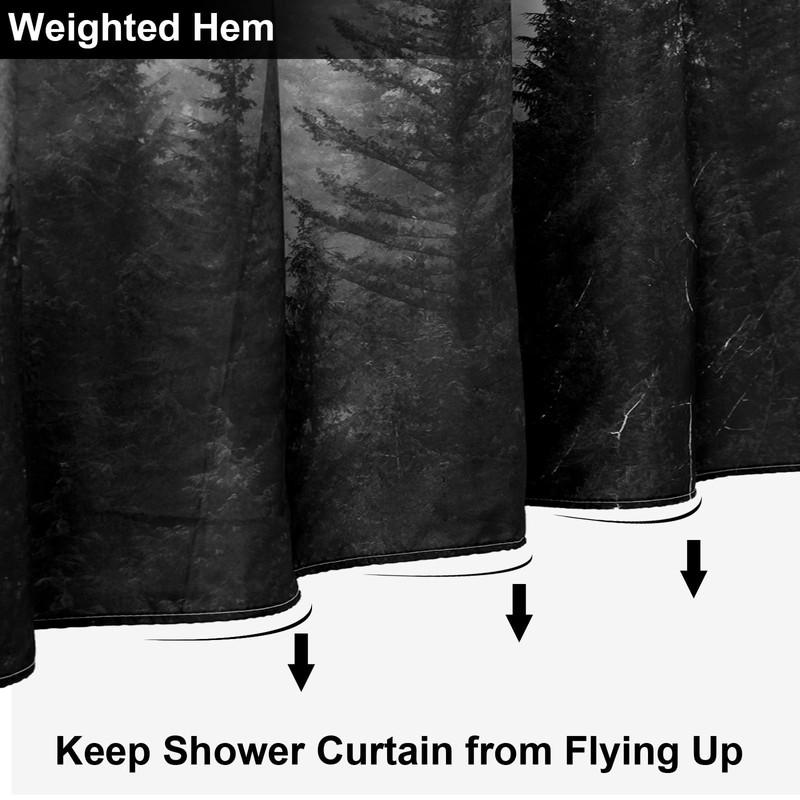 ORTIGIA Black and White Misty Forest Shower Curtain for Bathroom,