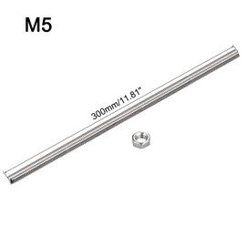 TA-VIGOR 6Pcs M5 x 300mm Fully Threaded Rod, 304 Stainless Steel Studding Rod Bar, Right Hand Threads Rods with 6Pcs Hex Nuts for Anchor Bolts, Clamps, Hangers and U-Bolts