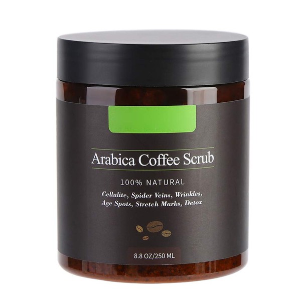 100% Natural Arabica Coffee Body Scrub Body Scrub Bath Salt Anti-Ageing Care Against Blemished Skin for Face and Body, 250 g
