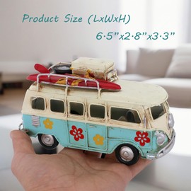 NAUTIMALL Vintage-Style Miniature Hippie Camper Van Model Tropical Theme Flower Decals 6.5inches Beach Bus Home Decor Gift for Boys Kids Hippie Van Ornament (Light Blue)