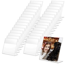 JIEYAO 30 Pcs 4x4 Inch Acrylic Picture Frames, Clear Slant Back Tabletop Photo Frames L-Shaped Frameless Display Stand Holder for Photos Signs Menus Home Office Decor