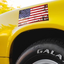 Stickios American Flag Decal - Patriotic Vinyl Bumper Sticker for Cars, Trucks & Vehicle Windows - Made in USA (5.8x3.1 inches) - Distressed Flag