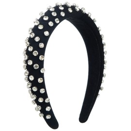 scicent Black Hair Band Rhinestone Crystal Embellished Wide Knotted Head Band Padded Hair Accessories for Women Girls Fashion Handmade Headband Sparkly Diamond Bling Hairbands - 25910