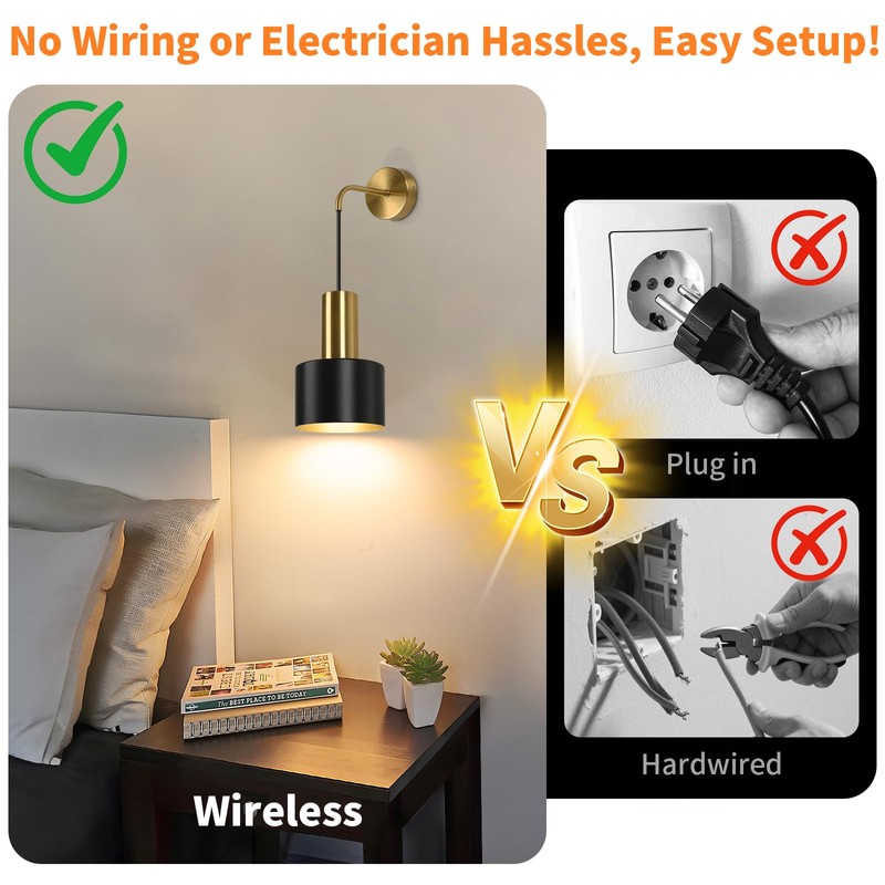 VerRon Rechargeable Battery Operated Wall Sconce Set of Two, Black