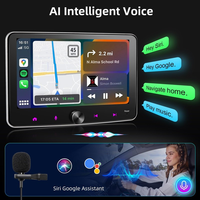Single Din Radio Wireless Apple Carplay Android Auto,7in Touchscreen Car