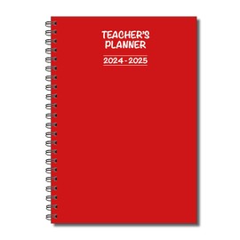 Cherry 2024-2025 Teacher's Planner | A5 Spiral Bound | Weekly Lesson Plans, Attendance, Grades & More | 120 Pages | Durable & Practicle Design | Red Cover