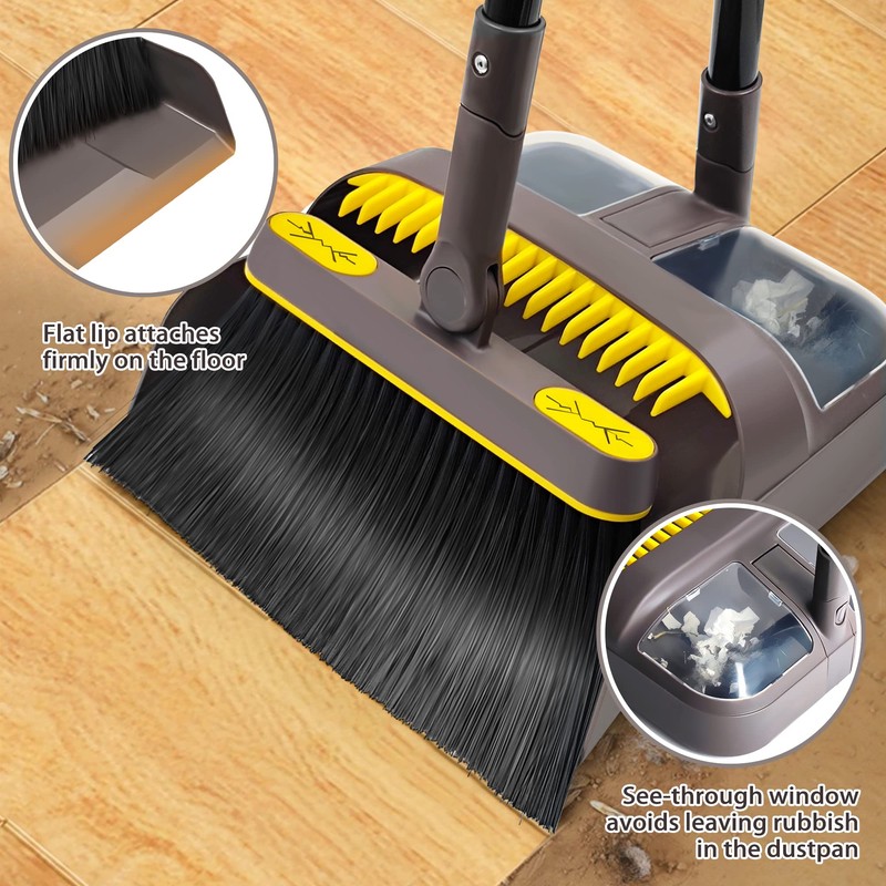 JEHONN Broom with Dustpan Combo Set, Long Handle Lightweight 180