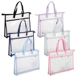 A3 Project Bags 6 Packs, Clear Mesh Sew Project Bag with Zipper and Shoulder Straps, Craft Storage Organizer for Quilters, Nylon PVC Quilting Bags for Sewing Supplies