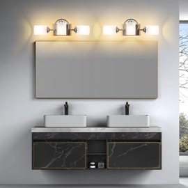 fengkeDU Bathroom Light Fixtures Over Mirror 3 Light Nickel Vanity Light with Frosted Glass Indoor Wall Scones for Bathroom Bedroom Living Room Hallway Foyer Silver E26