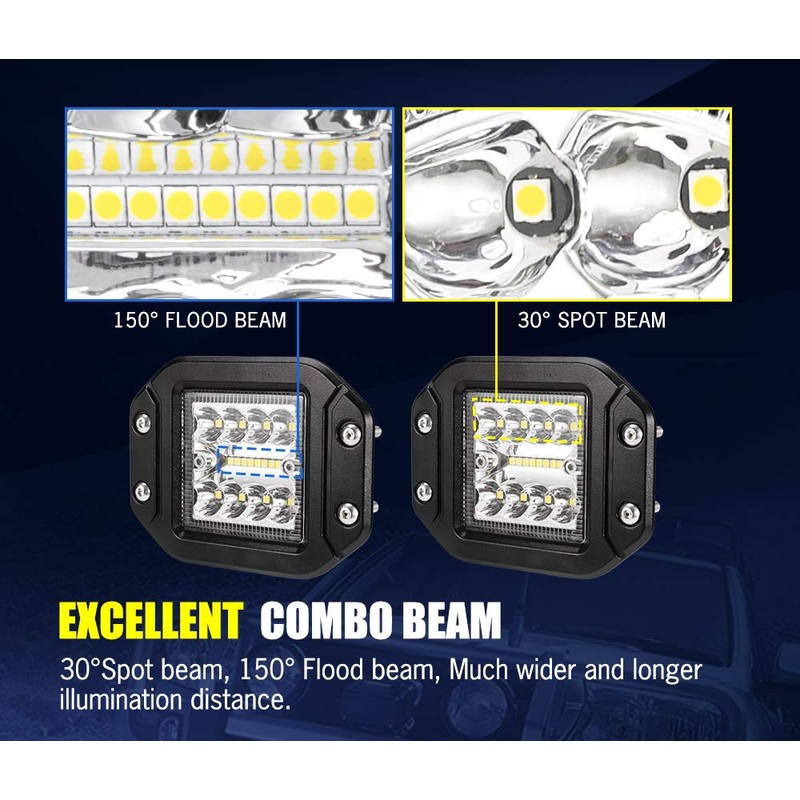 LIGHTFOX 2 PCs Flush Mount LED Pods 5 Inch 30°