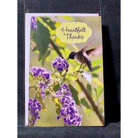 Unbranded Thank You Greeting Card Hummingbird Purple Flowers Heartfelt Thanks