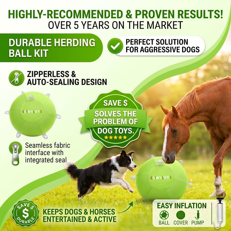 SWYIVY 25-Inch Herding Ball for Dogs with Straps, Giant Horse
