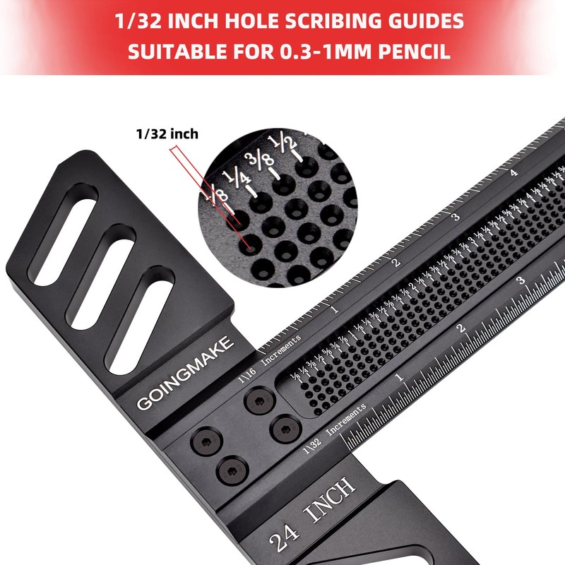 GOINGMAKE Woodworking T-Square 24 Inch Aluminum Alloy T Square Ruler