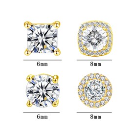 NEWITIN 4 Pairs Stainless Steel Stud Earrings for Men Hypoallergenic Earrings Flatback Earrings Inlaid Cubic Zirconia Stud Earrings Screw Back Stud Earrings for Women Men