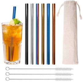 Pack of 10 Thick Metal Straws, 12 mm Stainless Steel Colourful Drinking Straws, Bubble Tea Straws, Reusable, Stainless Steel Bubble Tea Straws, Milkshake Straws, Metal for Smoothie, Juice, Coffee