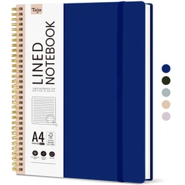 Taja Spiral Lined Notebook, 8.5"x11" Notebooks for Work, Large A4 Journal for Women & Men, College Ruled Journaling Notebook for Writing, Plastic Cover Spiral Journal, Cobalt