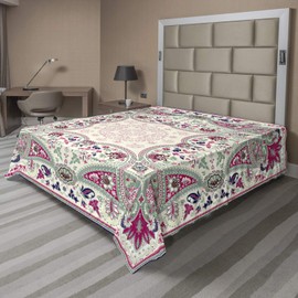 Ambesonne Paisley Flat Sheet, Geometric Ornamental Square Print Detailed Modern Image, Soft Comfortable Top Sheet Decorative Bedding 1 Piece, Queen Size, Pale Green Navy Blue