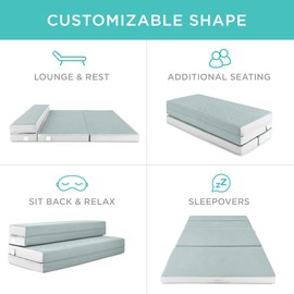 Best Choice Products 4in Portable Full-Size Mattress, Folding Mattress Topper for Camping, Guest, Toddler, Foam Plush w/Carry Case - Seafoam