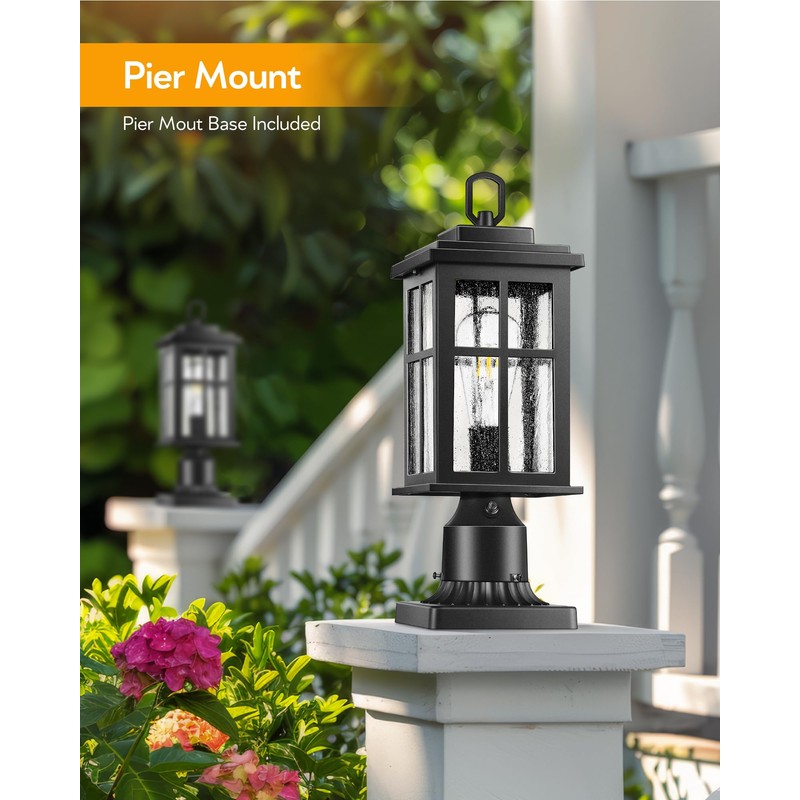 VIANIS Hardwired Dusk to Dawn Outdoor Post Light, Black Outdoor