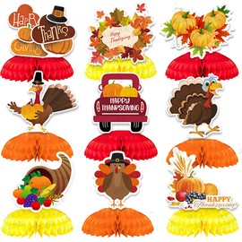 9Pcs Thanksgiving Day Honeycomb Table Centerpieces Turkey Pumpkin Maple Leaves Honeycomb Table Topper Thanksgiving Day 3D Honeycomb Table Decorations Autumn Fall Party Thanksgiving Day Party Supplies