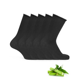 Basic Treasure 5 Pairs Bamboo Socks Women, Women's Socks Black, Stockings Women Without Elastic Waistband, Black Women's Socks, black