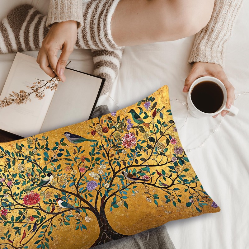 Gold Tree of Life Throw Pillow Cover 12x20