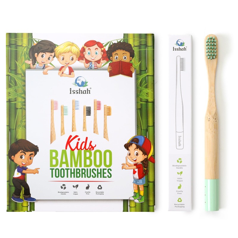 Isshah Kids Bamboo Toothbrushes Biodegradable Handle BPA Free Eco Friendly