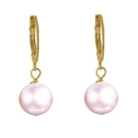 Les Poulettes Jewels - Gold Plated Earrings Mini Hoops and Cultured Pearl - Pink